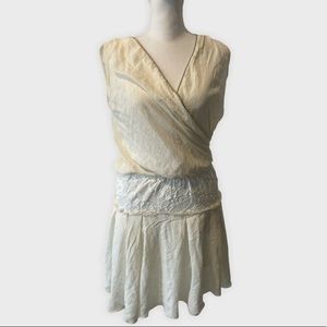 Maje Off-White Sleeveless Pleated Lace Dress, Sz S